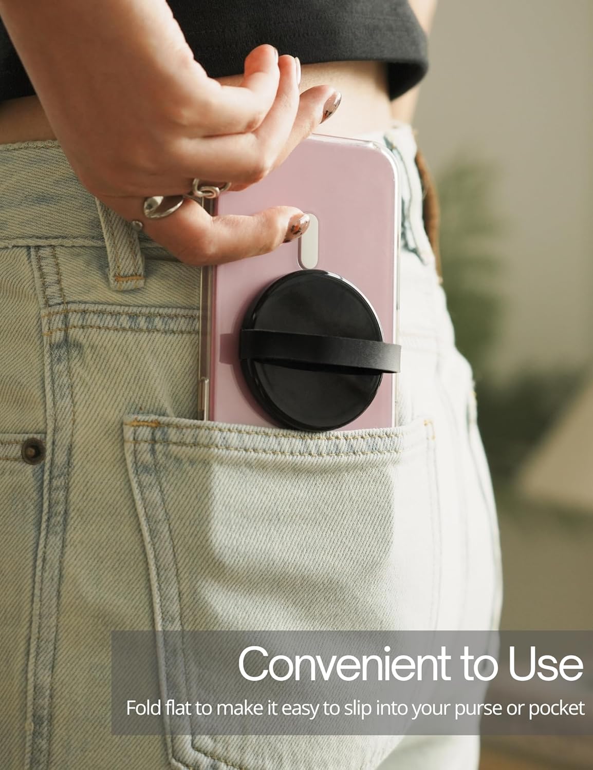 Heesch Magnetic Phone Grip for Back of Phone Ring Holder for Phone Case with Loop Finger Strap for iPhone 16 Pro Max Grip Magsafe Accessories, Black Loopy Phone Case