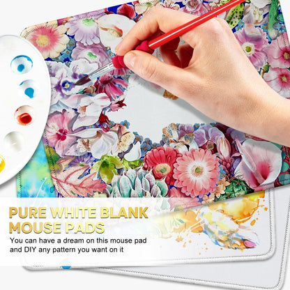 JIKIOU 3 Pack Mouse Pad with Stitched Edge, Comfortable Mouse Pads with Non-Slip Rubber Base, Washable Mousepads Bulk with Lycra Cloth, Mouse Pads for Computers Laptop Mouse 10.2x8.3in Blank White