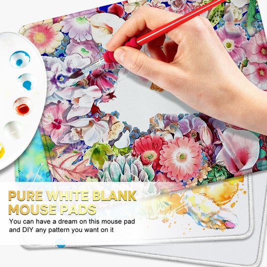 JIKIOU 3 Pack Mouse Pad with Stitched Edge, Comfortable Mouse Pads with Non-Slip Rubber Base, Washable Mousepads Bulk with Lycra Cloth, Mouse Pads for Computers Laptop Mouse 10.2x8.3in Blank White