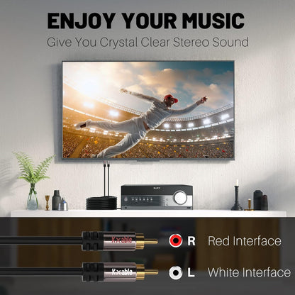 RCA Cable 75FT, 2RCA Male to 2RCA Male Stereo Audio Cable,【Oxygen-Free Copper, Hi-Fi Sound, Double Shielded】 2 RCA Car Audio Subwoofer Cord for Home Theater, HDTV, Amplifier, Hi-Fi System, Speaker