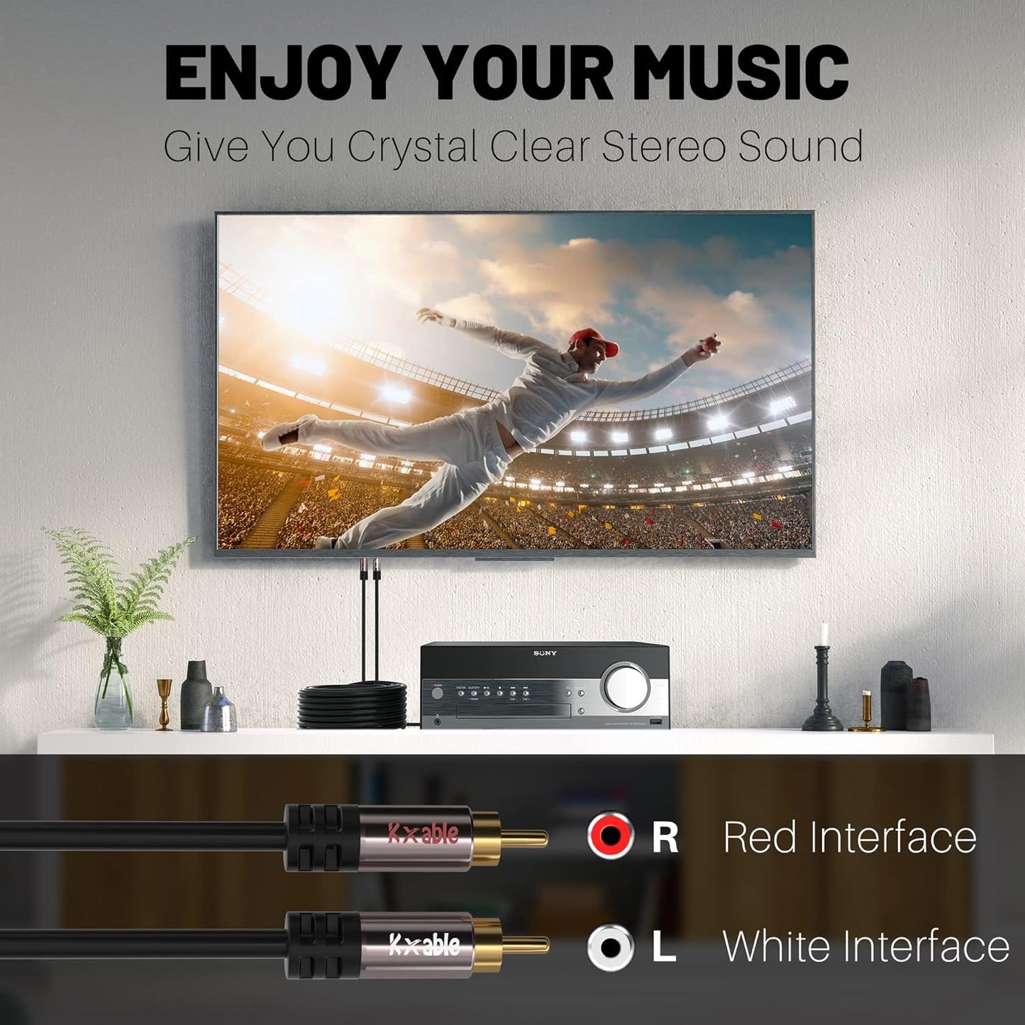 RCA Cable 35FT, 2RCA Male to 2RCA Male Stereo Audio Cable,【Oxygen-Free Copper, Hi-Fi Sound, Double Shielded】 2 RCA Car Audio Subwoofer Cord for Home Theater, HDTV, Amplifier, Hi-Fi System, Speaker