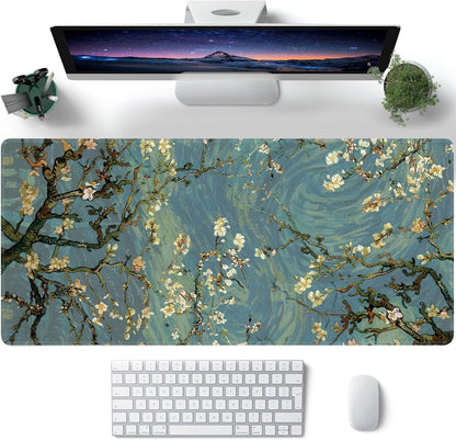 Almond Blossoms Large Mouse Pad,Gaming Keyboard Desk Pad,Extended Mouse Mat Non-Slip Rubber Base with Stitched Edges for Office Game Home XXL 35.4"x15.7"