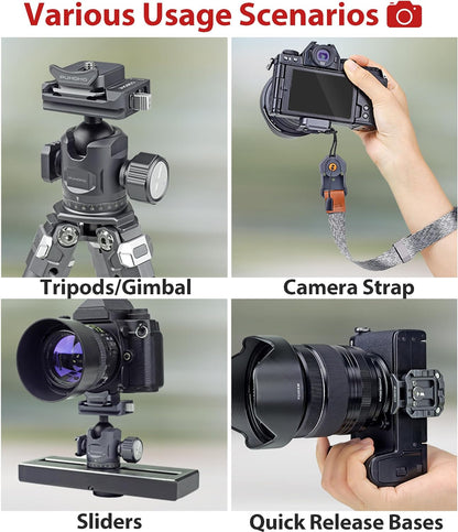 Camera Quick Release Plate Metal Anti-Deviation Universal Base Quick Release System QR Plate Camera Tripod Mount Adapter for DSLR/Mirrorless Cameras, Tripod, Monopod, Ball Head