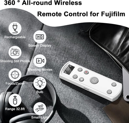 for Fujifilm Rechargeable Camera Remote Control Wireless Shutter Release Compatiable with Fuji X-T30 II, X-S10, X100VI, X-H2S, X-H2, X-T5, X-T4, X-T3, X-S20, X-T50, X-T30, X-M5, X-E5, X Half(White)