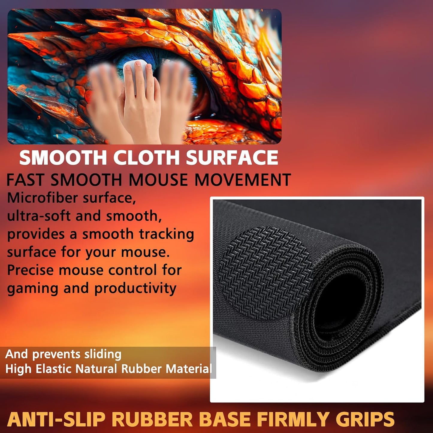 Large Gaming Mouse Pad for Desk, Dragon Blue Eyes Desk Mat, Dragon Eyes Desk Pad, 31.5"x15.7" Extended Big Computer Keyboard Mouse Pad with Non-Slip Base and Stitched Edge