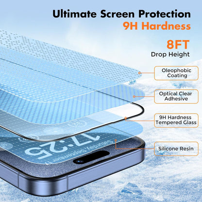 UNBREAKcable 3-Pack Screen Protector for iPhone 15 Pro Max, Double Shatterproof Tempered Glass [Easy Installation Frame] [HD Clear] [9H Hardness] [Full Coverage] for iPhone 6.7 inch