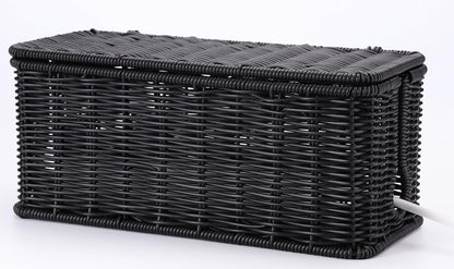 Handmade Cable Management Box, Imitation Rattan Cord Organizer Cord Hider Box, Desk Cord Management Box to Hide Cords and Power Strip L12.5 W5 H5.2 CB2412 Black