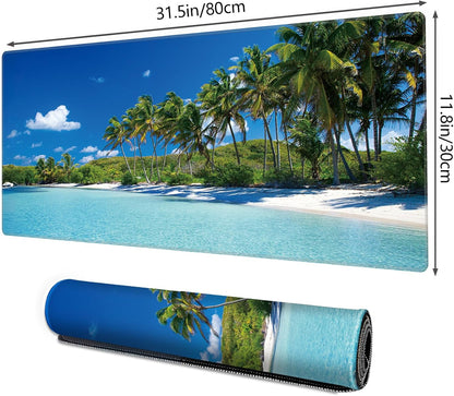 Galdas Gaming Mouse Pad XXL XL Large Long Extended Big Mousepad Non-Slip Rubber Keyboard Mouse Pad with Stitched Edges for Laptop Home Office (31.5x11.8x0.08 Inch) … (Beach 2025)