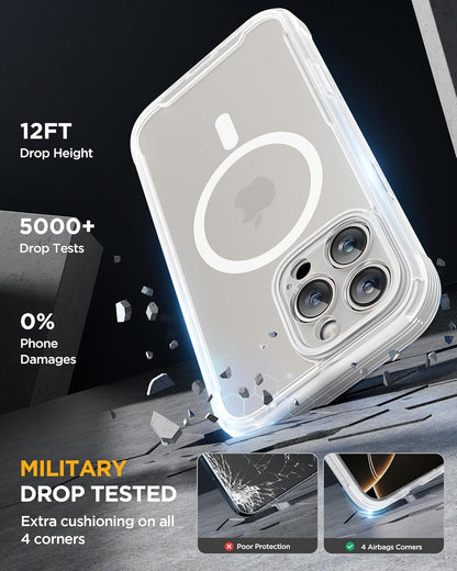 Miracase Magnetic for iPhone 16 Pro Case Full-Body Phone with Built-in Glass Screen Protector, [Compatible with MagSafe] Military Drop Proof 16 Pro Cover Bumper 6.3 inch, Matte Clear