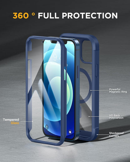 Miracase Magnetic for iPhone 12 mini Case, [360 Full-Body Protection & Complete Camera Guard], Drop & Scratch-Resistant, Shockproof, Stylish Clear iPhone Case, iPhone 12 mini Cover, Blue
