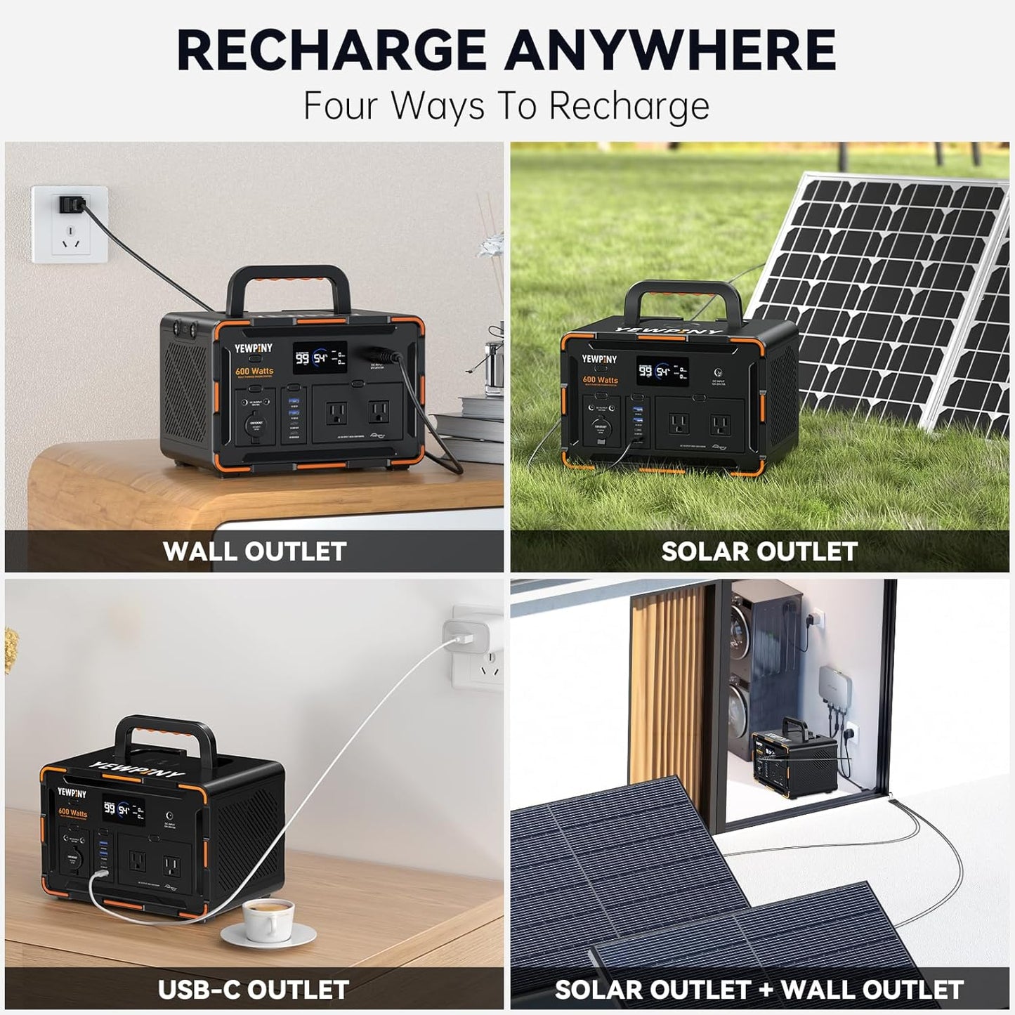 600W Portable Power Station EM600, 599.4Wh 162000mAh Solar Generator with USB-C PD 100W, Pure Sine Wave AC, 10 Outputs, Wireless Charging for Outdoors Camping Travel, RV, Home Backup(SOS Light)