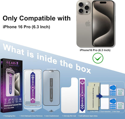 2 Pack Matte Screen Protector for iPhone 16 Pro 6.3-Inch Auto Dust Removal, No Bubbles, Tempered Glass Film, Easy Installation