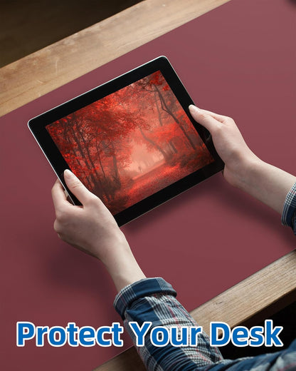 Leather Desk Pad Protector,Mouse Pad,Office Desk Mat, Non-Slip PU Leather Desk Blotter,Large Desk mat,Waterproof Keyboard mat for Office/Home/Decor (Burgundy Red,55" x 17")