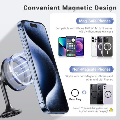 Magnetic Phone Tripod Mount Adapter with Arca Base&1/4" Screw Hole Compatible with MagSafe, 60° Tilt iPhone Tripod Holder for iPhone 17 16 15 14 13 12 Pro Max Plus, Selfie Stick Tripod Arca Ball Head