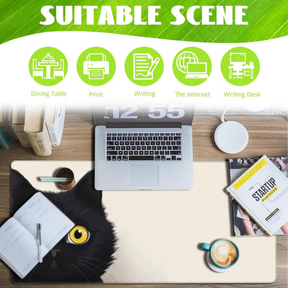 Desk Pad,Black Cat Desk Mat,Cute Cat Large Gaming Mouse Pad for Desk,Extended Big Computer Keyboard Mouse Pad with Non-Slip Base and Stitched Edge,35.4"x15.7"