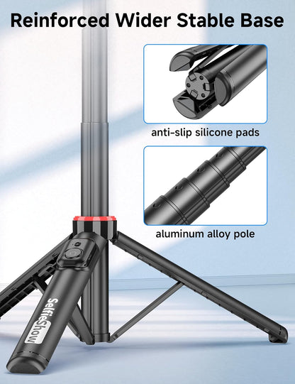 Aluminum Selfie Stick Phone Tripod, 360° Ball Head Selfie Stick for iPhone with Cold Shoe, Extendable Smartphone Tripod Stand with Remote Portable Travel Tripods Compatible with iPhone 16/15/Android