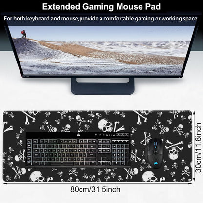 Skull Head Desk Mat,Large Pirate Skull Crossbones Gaming Keyboard Mouse Pad,Non-Slip Rubber Base Desk Pad Thick Stitched Edges Waterproof Mousepad Mouse Mat 31.5"x11.8"