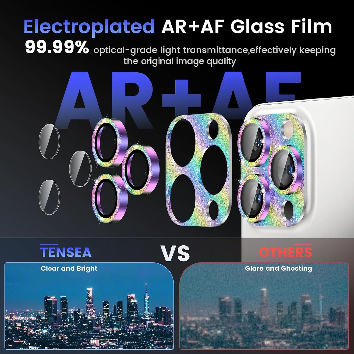 Tensea for iPhone 16 Pro/iPhone 16 Pro Max/iPhone 15 Pro/15 Pro Max Camera Lens Protector, Metal Aluminum Alloy Tempered Glass Cover Camera Screen Protector Accessories, Case Friendly