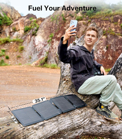 PEAKFLOW 30W Solar Panel,Foldable Portable Solar Panel,25.4% High-Efficiency, USB-A and 2 USB-C Ports, Folding IP 68 Waterproof Solar Panels with Carabiners for Camping
