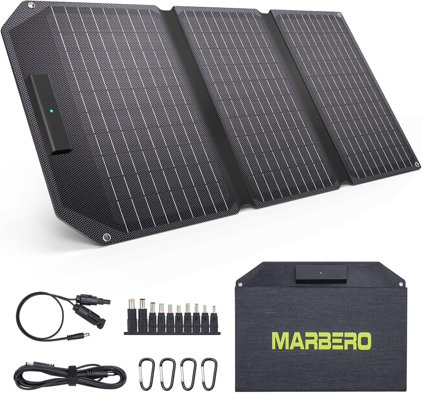 MARBERO 30W Solar Charger >23% High Efficiency Foldable Portable Solar Panel for Power Station Phones Tablets 2 USB Ports & DC Fast Charging IP65 Waterproof for Camping Outdoor Backpacking Cloudy