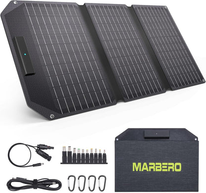 MARBERO 30W Solar Charger >23% High Efficiency Foldable Portable Solar Panel for Power Station Phones Tablets 2 USB Ports & DC Fast Charging IP65 Waterproof for Camping Outdoor Backpacking Cloudy