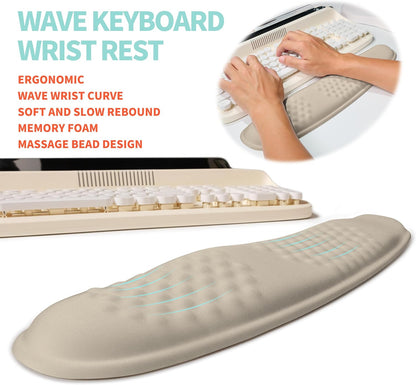 2-in-1 Ergonomic Set, Wave Rise Keyboard Wrist Rest and Massage Bulge Slope Mouse Pad Wrist Support, Cushion Memory Foam Integrated to Relieve Wrist Pain, Apricot