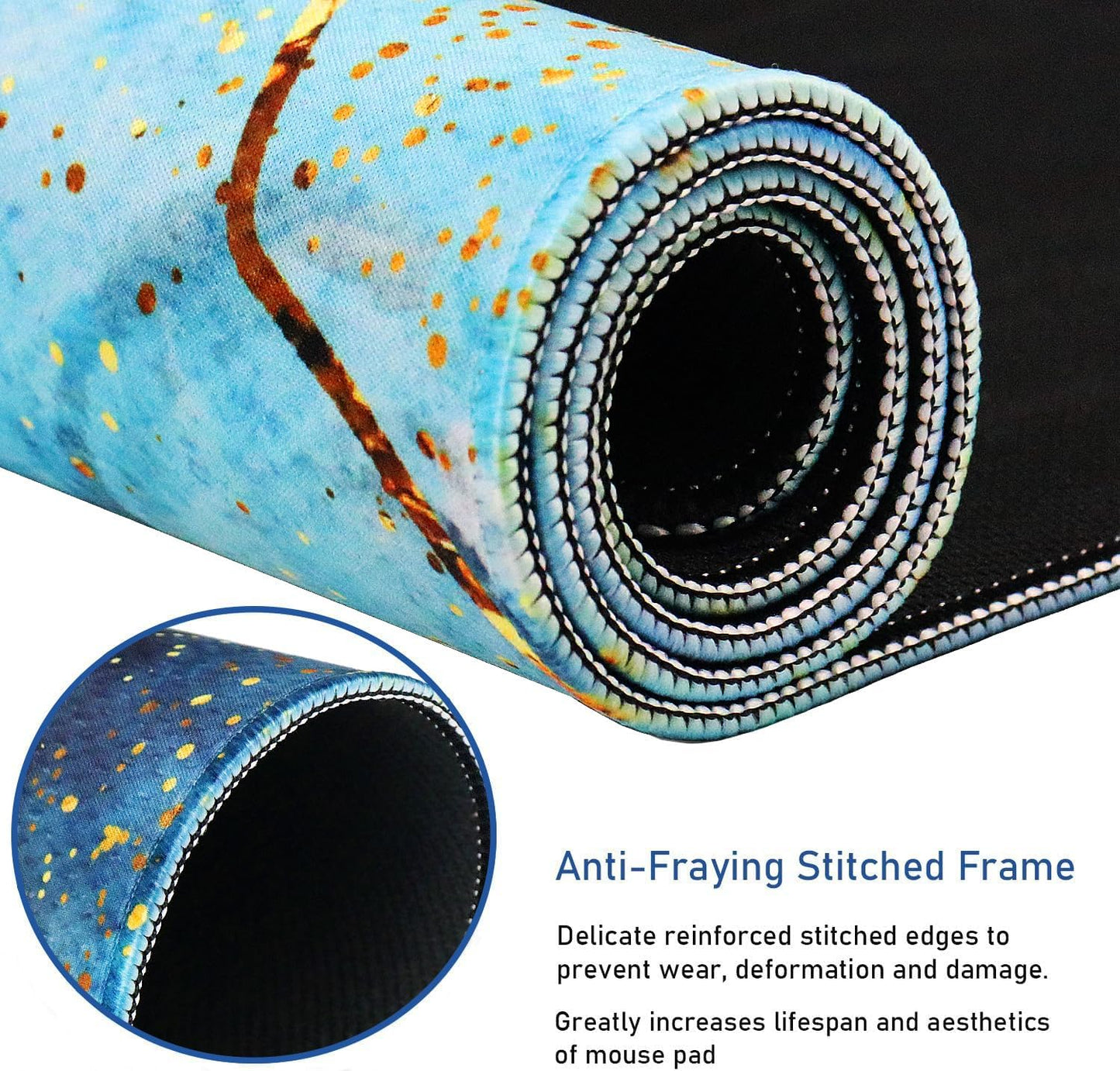 Large Gaming Mouse Pad with Stitched Edges, (31.5X15.7In) Durable Non-Slip Natural Rubber Base, Waterproof Computer Keyboard Pad Mat for Esports Pros/Gamer/Desktop/Office/Home- Marble Blue