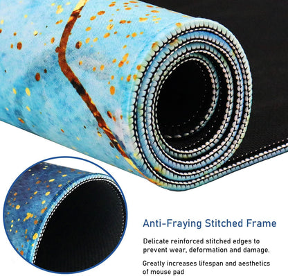 Large Mouse Pad with Stitched Edges, (35.4X15.7In) Durable Non-Slip Natural Rubber Base, Waterproof Computer Keyboard Pad Mat for Esports Pros/Gamer/Desktop/Office/Home, MarbleBlue