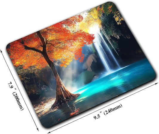 Aesthetic Natural Lake Forest Custom Mouse Pad with Non-Slip Rubber, Small Square Design for Wireless Laptop & Computer Mouse Pads for Desk, 9.5 x 7.9 inch Smooth Surface for Gaming & Office