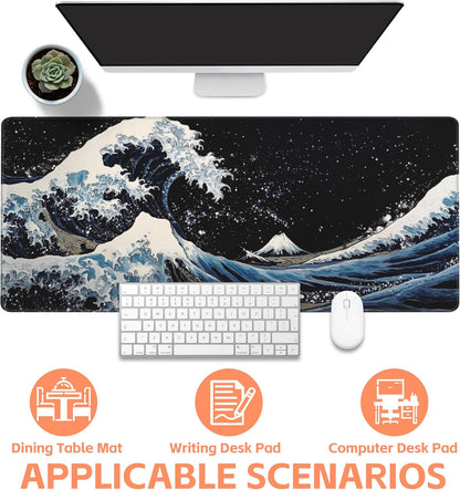 Mouse Pad Large Wave in The Night Sky Non-Slip Game Desk Mat with Stitched Edge Laptop Keyboard Desk Pad for Work Home Gaming (35.4 x 15.7 Inches)