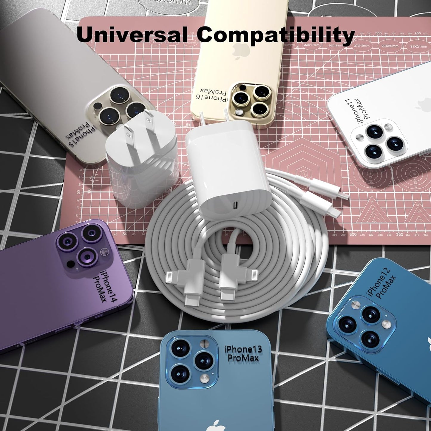 [2025 Upgraded] 30W iPhone 16/15/14/13/12 Charger Fast Charging Block with 6FT Long C to Type C& Lightning Cable 60W.Fast Charging for All iPhone/iPad and Galaxy Series (White 2)