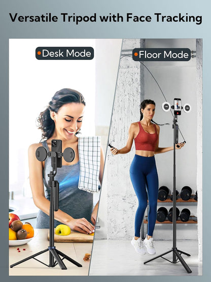 Auto Face Tracking Tripod 360 Rotation,Phone Tripod for iPhone w/Fill Light,Selfie Stick for iPhone w/Remote Control,70” Phone Holder Video Recording for Content Creators TikTok(UTK-02)