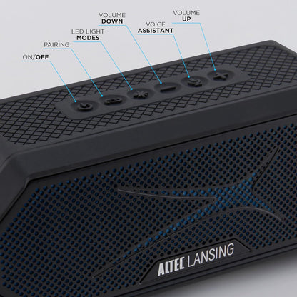 Altec Lansing Magnetic Bluetooth Speaker HYDRAJOLT 2.0, Waterproof IP67, 12W Output Power, 16H Battery, Multicolor LED, 100ft Wireless Range, Voice Assistant, USB-C Quick Charge