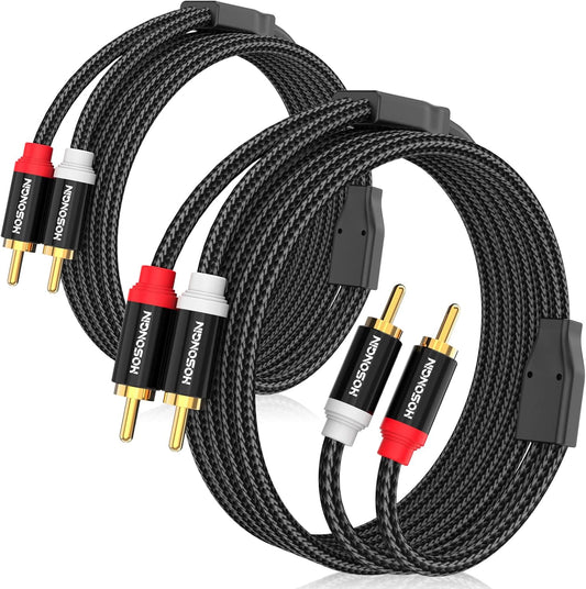 HOSONGIN RCA Cables 20ft 2 Pack[Hi-Fi Sound, Nylon Braided, Shielded], 2-Male to 2-Male RCA Audio Stereo Subwoofer Cable Auxiliary Cord for Home Theater, HDTV, Amplifiers, Hi-Fi Systems, Speakers