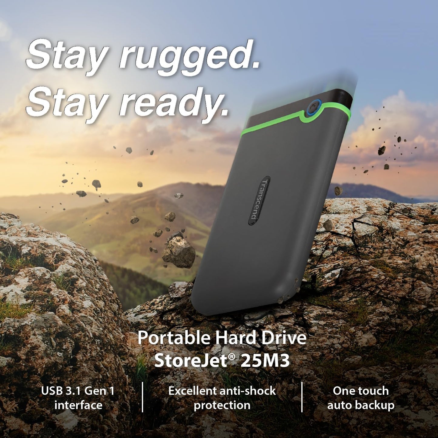 Transcend 2TB USB 3.1 Gen 1 StoreJet 25M3S SJ25M3S Rugged External Hard Drive TS2TSJ25M3S