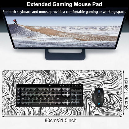 Black and White Marble Desk Mat,Large Abstract Marble Texture Gaming Keyboard Mouse Pad,Non-Slip Rubber Base Desk Pad Thick Stitched Edges Waterproof Mousepad Mouse Mat 31.5"x11.8"