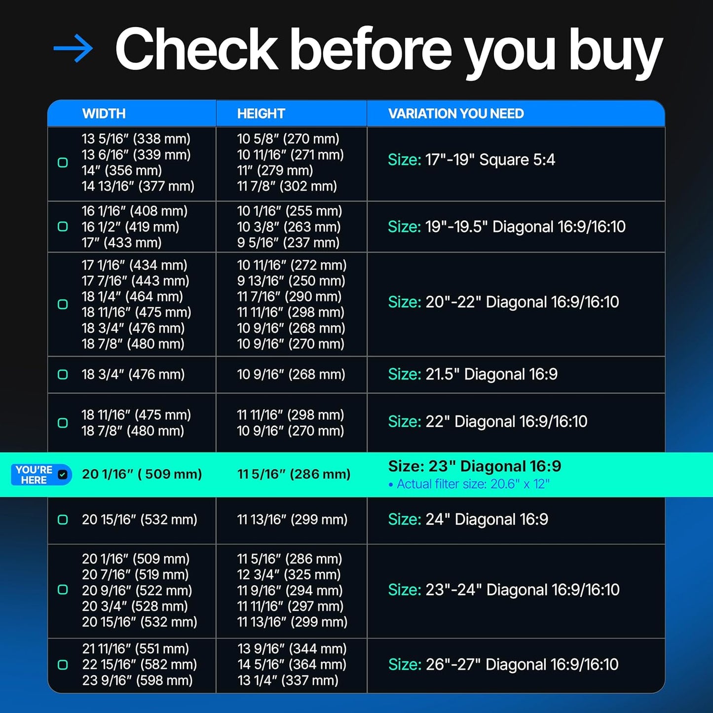 Acrylic 23 Inch Computer Privacy Screen Filter for Widescreen Computer Monitors - 20.6" x 12" (524 x 306mm) - Monitor Frame Hanging Type