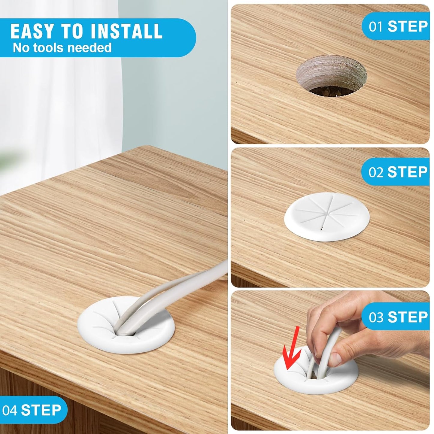 2" White Desk Grommet, JTemgle Flexible Cable Grommet Rubber Cable Hole Cover Wire Organizer Caps Desktop Cord Management for Home Office TV Stands Tabletops, 2 Pieces