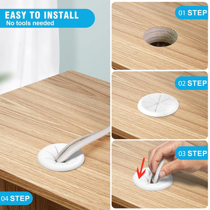 2" White Desk Grommet, JTemgle Flexible Cable Grommet Rubber Cable Hole Cover Wire Organizer Caps Desktop Cord Management for Home Office TV Stands Tabletops, 2 Pieces