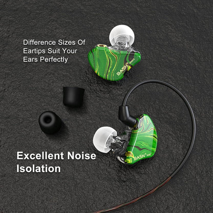 BASN MMCX in-Ear Monitors with Sound Isolation, Triple Driver Musicians HiFi Stereo IEMs Headphones with Upgraded Detachable Cables (Forest Green)