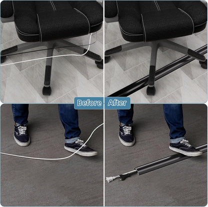 6ft Side Buckle Floor Cord Cover for Wires, Selfadhesive Extension Cord Hider Easy Floor Cable Management Prevent Cable Trips,Silicone Floor Wire Covers for Cords, Cable Protector Cord Cavity（Black）