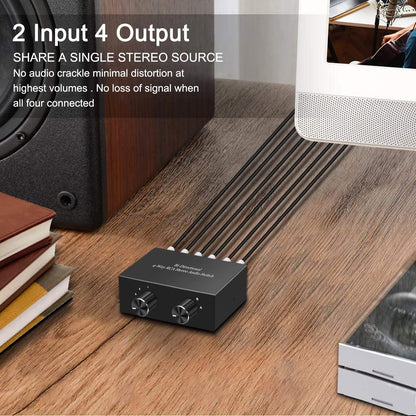 Y.D.F 4-Way Bi-Directional RCA Switch, HiFi AV L/R Sound Channel 2 in 4 Out or 4 in 2 Out, L/R Sound Channel Audio Switcher Splitter RCA Stereo Selector for DVD Stereo Speaker CD Player