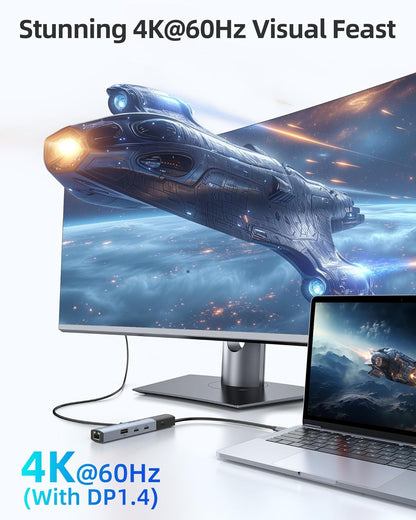 MOKiN 10Gbps USB C Hub Ethernet, 7 in 1 USB C Adapter for MacBook Pro/Air with 4K@60HZ HDMI, 3*USB-C 10Gbps Data, RJ45, USB 2.0, 100W PD, USB C Dongle for MacBook Pro/Air/Dell/HP/Thinkpad/Lenovo.