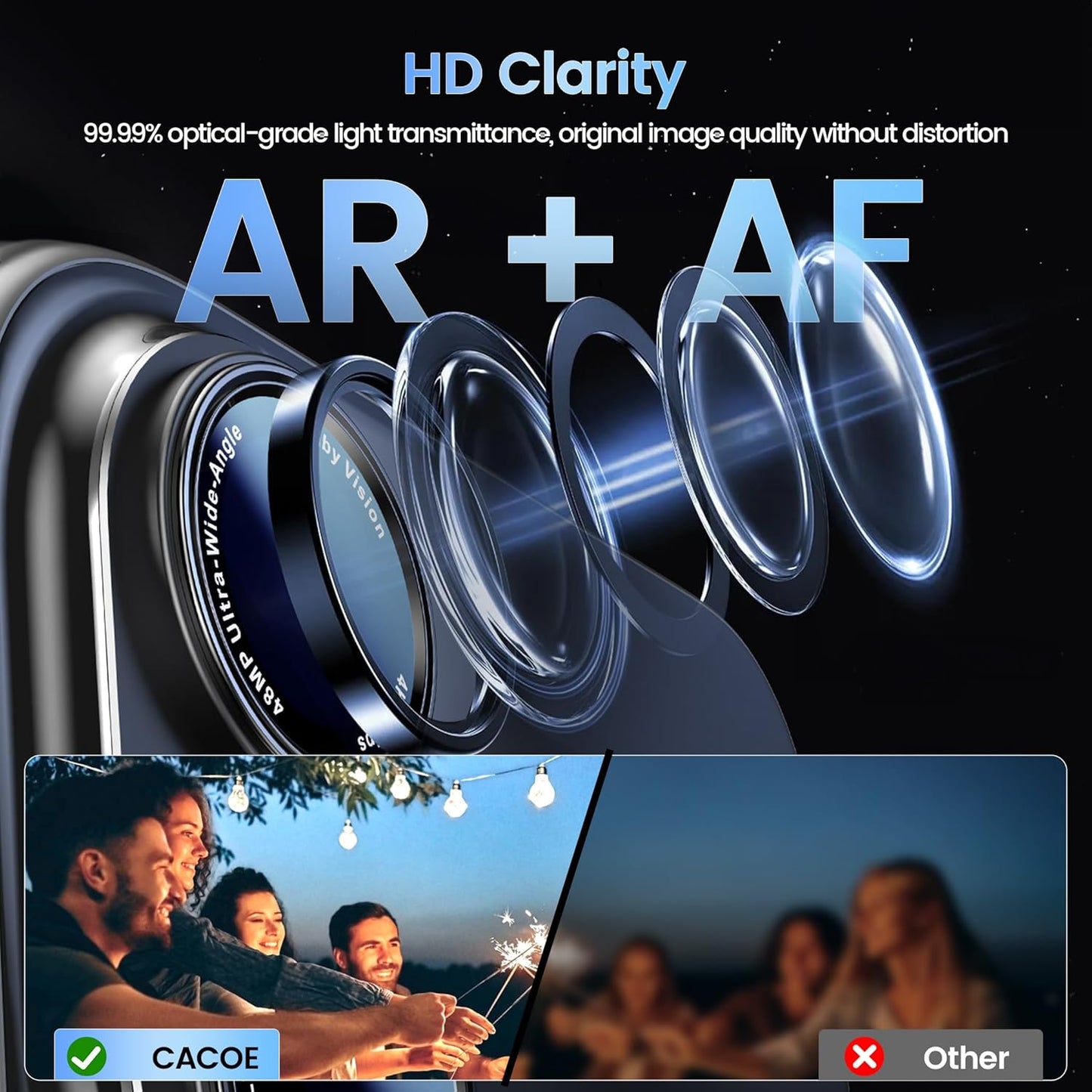 CACOE for iPhone 16/16 Plus Camera Lens Protector - Metal Frame Tempered Glass Cover, [Anti-Scratch] [Drop-Proof][Strong-Adhesion] Camera Screen Cover (Black)