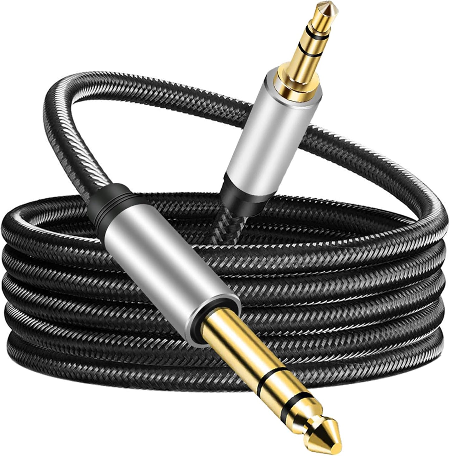 3.5 mm to 6.35 mm Audio Cable 6Ft, Gold-Plated Terminal Silver Color Zinc Alloy Housing 3.5mm 1/8" Male TRS to 6.35mm 1/4" Male TRS Nylon Braided Stereo Audio Cable for Cellphone,Amplifiers(6Ft/2M)