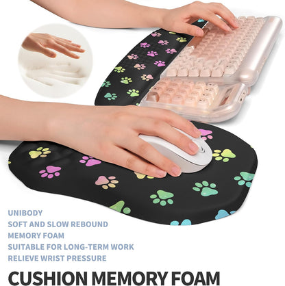 2-in-1 Ergonomic Set, Wave Keyboard Wrist Rest and Massage Slope Mouse Pad Wrist Support, Rebound Memory Foam for Relieve Carpal Tunnel Syndrome and Wrist Pain (Cute Cat Claws)