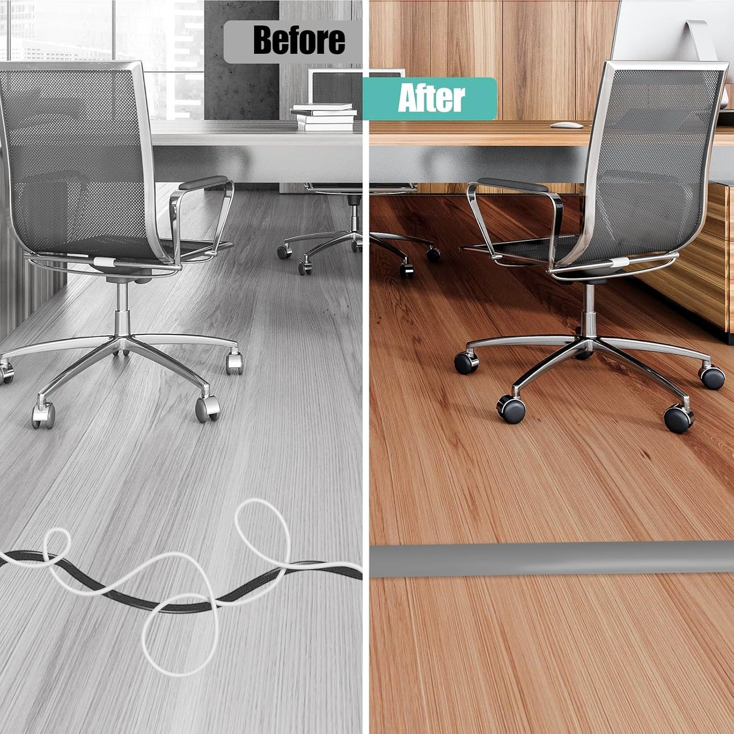 Floor Cord Cover Self Adhesive Cord Hider,10FT Cable Management, Extension Strip Protector for Wires, Prevent Cable Trips for Offices, Gyms, Exhibitions Cavity:0.3"(W) x 0.28"(H) Gray