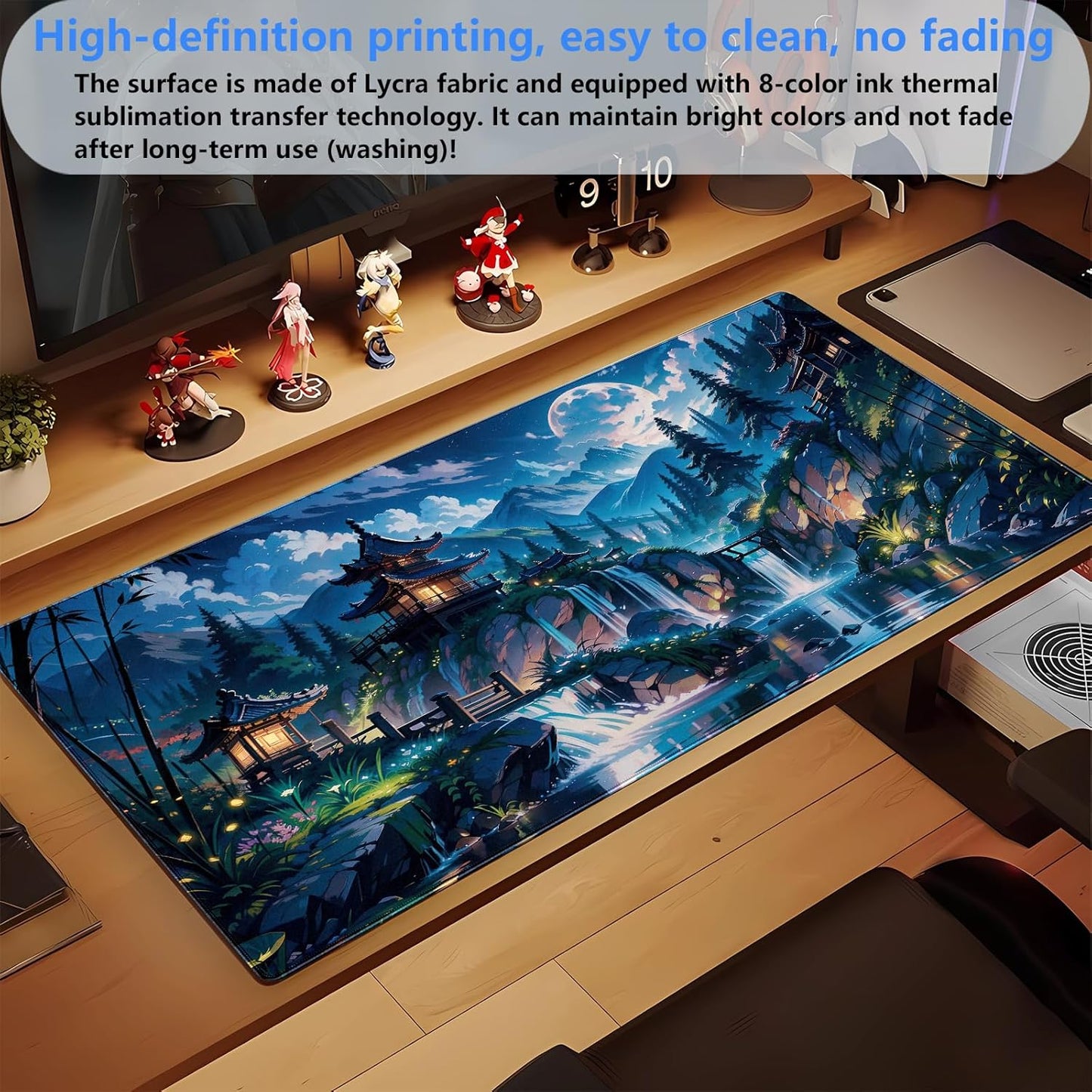 Cloud and Moon Forest Design Extra-Large Gaming Desk Mat XL Extended Keyboard and Mouse Pad for Computer, Laptop, Desktop - 31.5'' x 15.7'' Desk Decor