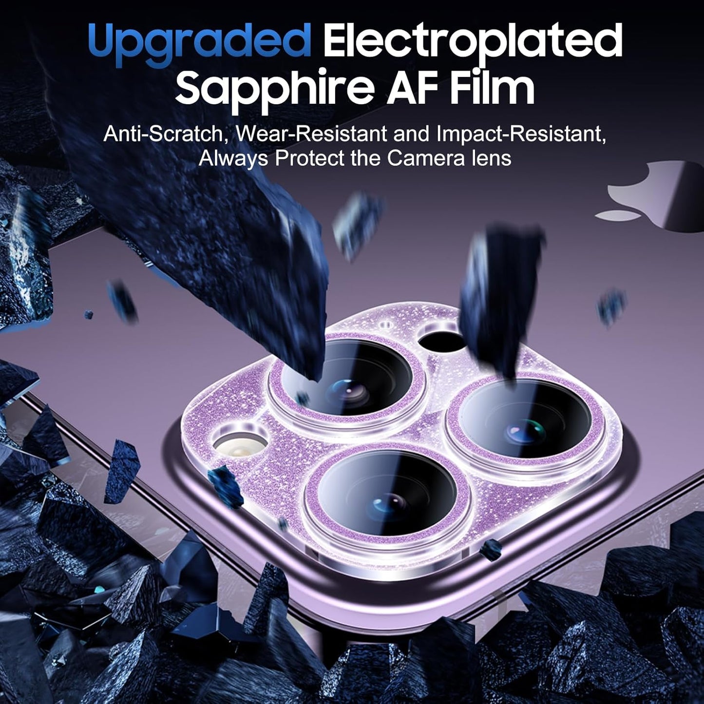 UniqueMe 3 Packs Compatible for iPhone 14 Pro Max/iPhone 14 Pro Camera Lens Protector Acrylic [Not Glass],[Case Friendly][Scratch-Resistant][Night Shooting Mode]-Glitter Purple