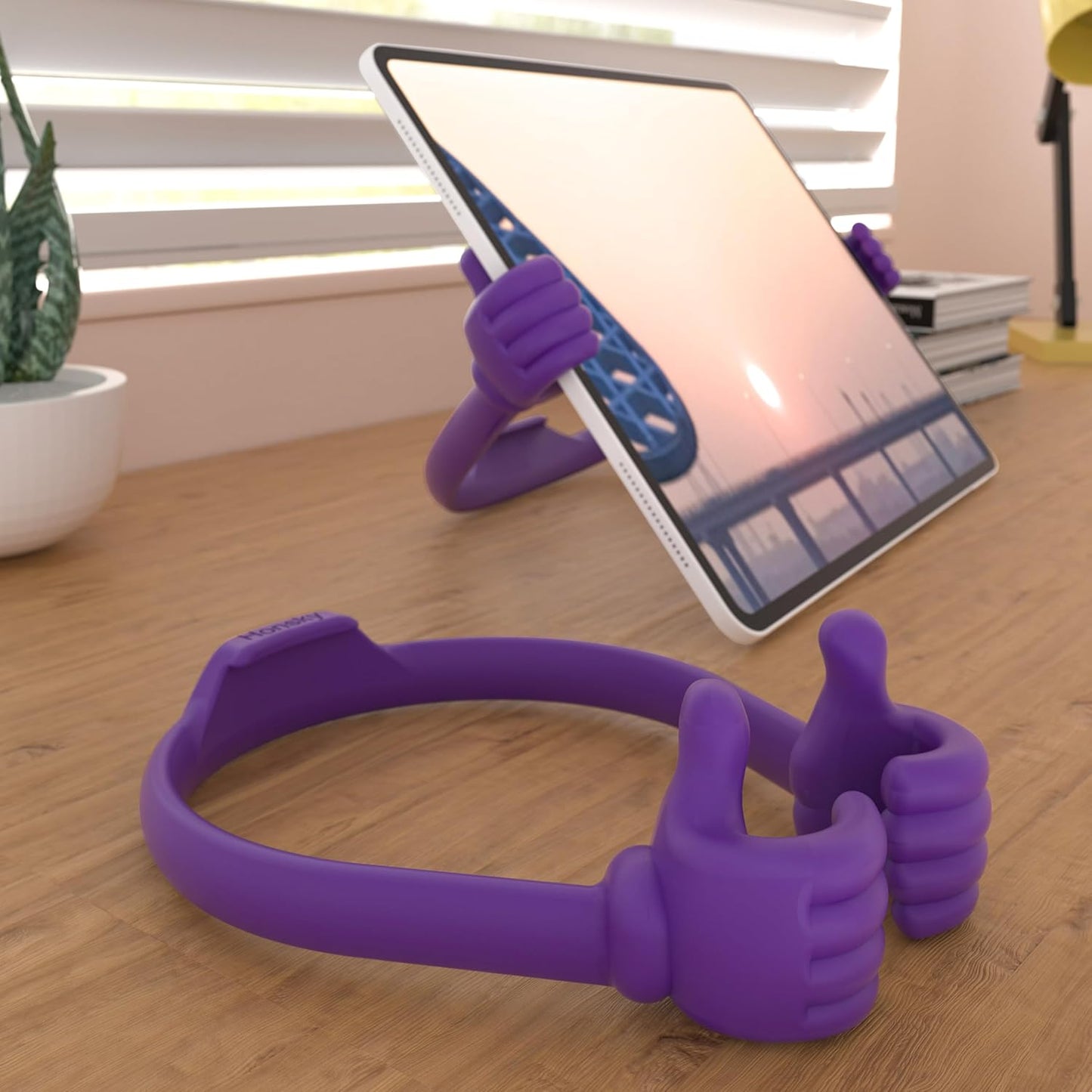 Honsky Thumbs Up Tablet Stand, Portable Monitor Stand Holder for Desktop, Universal Cute Purple